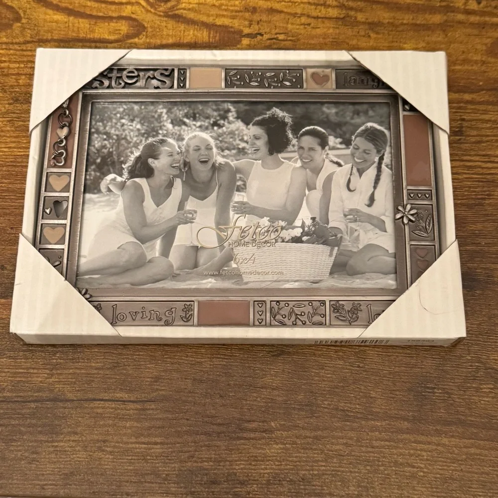 Fetco Home Decor Sisters 6x4 Metal Picture Frame Hearts NIB 2006